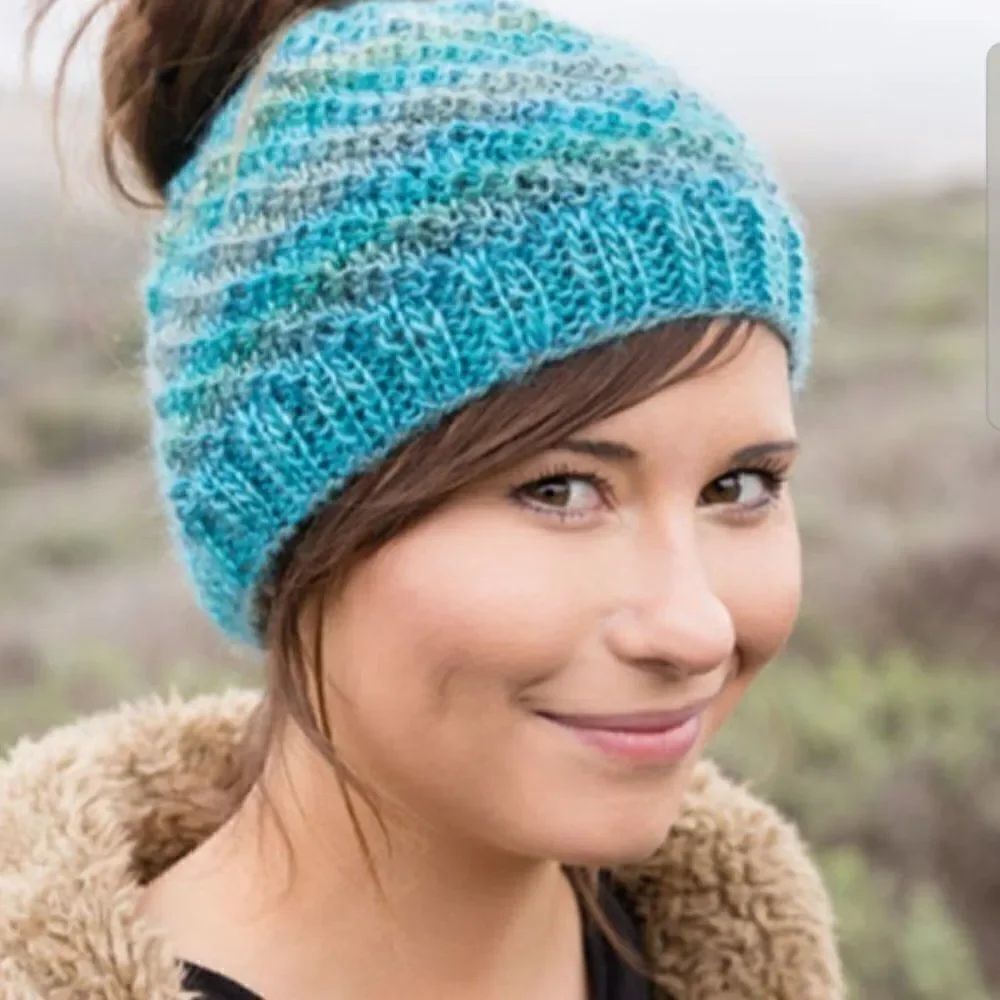 Hand made Messy Bun Knit Hat - Picture 7 of 7